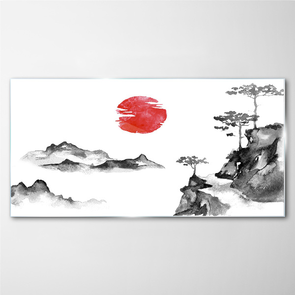 Üvegkép Japán táj piros labdával