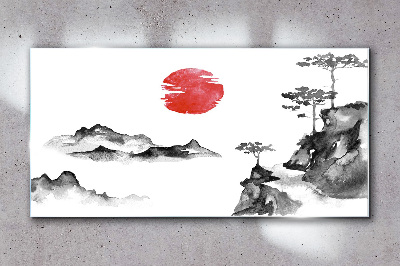 Üvegkép Japán táj piros labdával