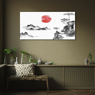 Üvegkép Japán táj piros labdával