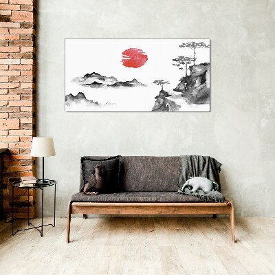 Üvegkép Japán táj piros labdával