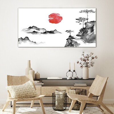 Üvegkép Japán táj piros labdával