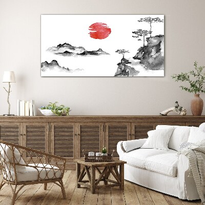 Üvegkép Japán táj piros labdával
