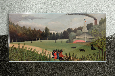 Üvegkép Zöld táj figurákkal