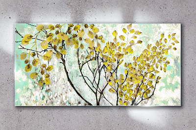 Üvegkép A fa ág levelei