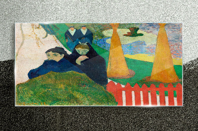 Üvegkép Zöld táj figurákkal