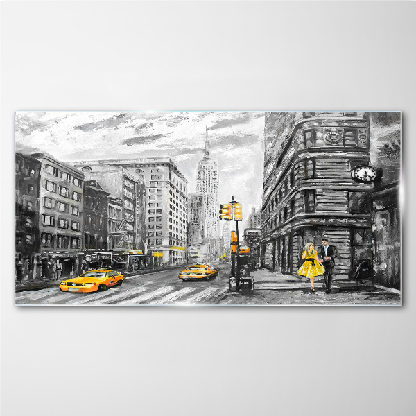 Üvegkép New York utca sárga taxikban