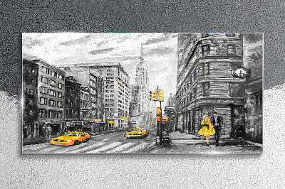 Üvegkép New York utca sárga taxikban