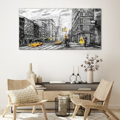 Üvegkép New York utca sárga taxikban