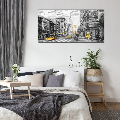 Üvegkép New York utca sárga taxikban