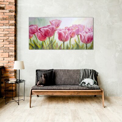 Üvegkép Rózsaszín tulipán tavaszi ragyogásban