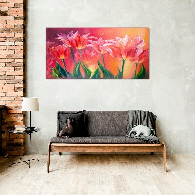 Üvegkép Tulipánok rózsaszín árnyalatokban