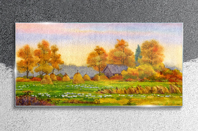 Üvegkép Őszi falu festmény