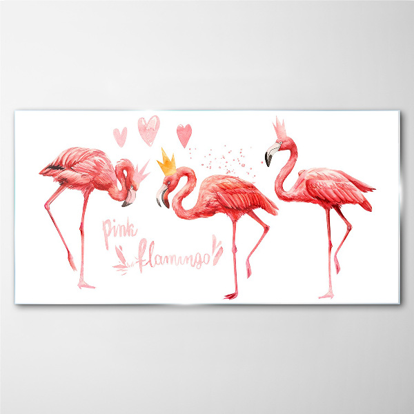 Üvegkép Rózsaszín flamingók koronával