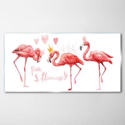 Üvegkép Rózsaszín flamingók koronával