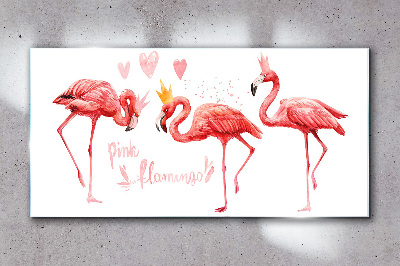 Üvegkép Rózsaszín flamingók koronával