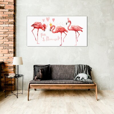 Üvegkép Rózsaszín flamingók koronával