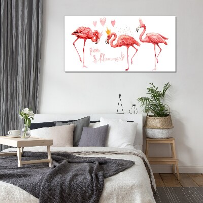 Üvegkép Rózsaszín flamingók koronával