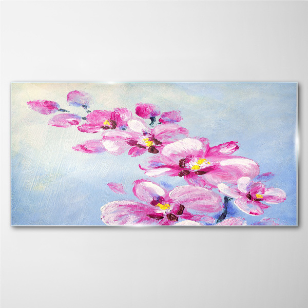 Üvegkép Rózsaszín orchideák kék alapon