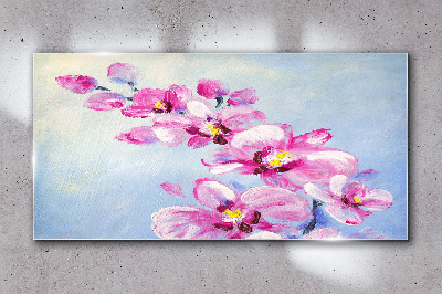 Üvegkép Rózsaszín orchideák kék alapon