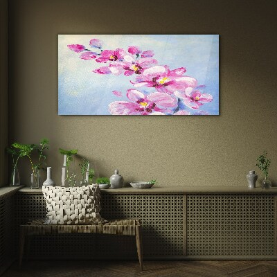 Üvegkép Rózsaszín orchideák kék alapon