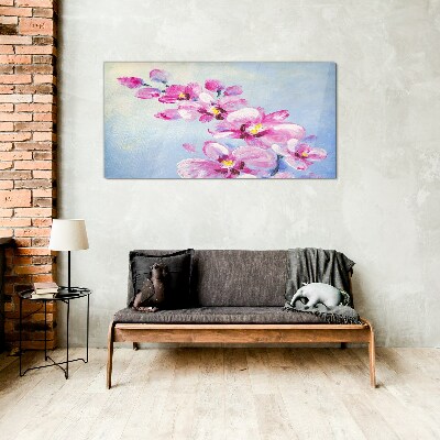 Üvegkép Rózsaszín orchideák kék alapon