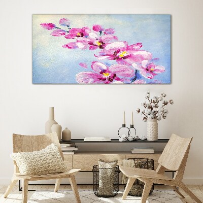 Üvegkép Rózsaszín orchideák kék alapon