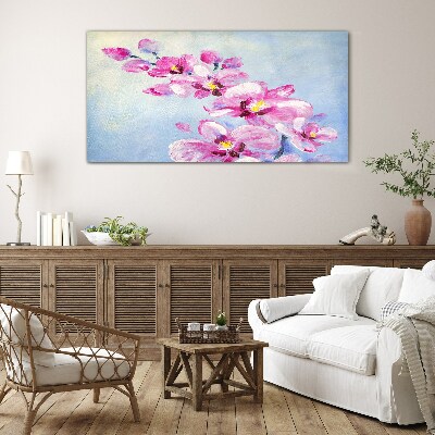 Üvegkép Rózsaszín orchideák kék alapon