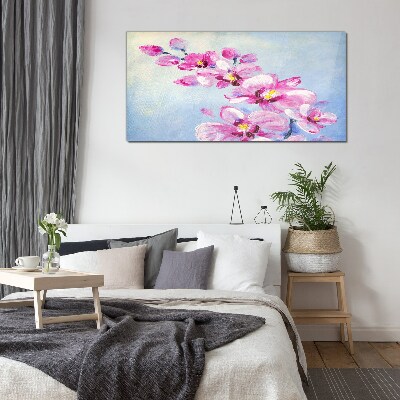 Üvegkép Rózsaszín orchideák kék alapon