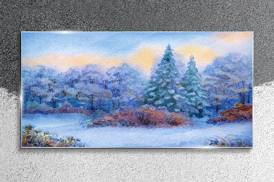 Üvegkép Akvarell hófa erdő