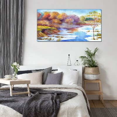 Üvegkép Akvarell fa folyó