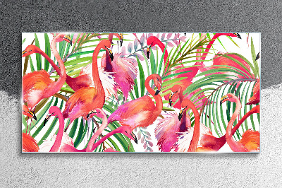 Üvegkép Modern flamingók levelek
