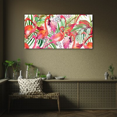 Üvegkép Modern flamingók levelek