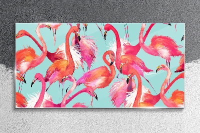 Üvegkép Rózsaszín flamingók türkiz alapon
