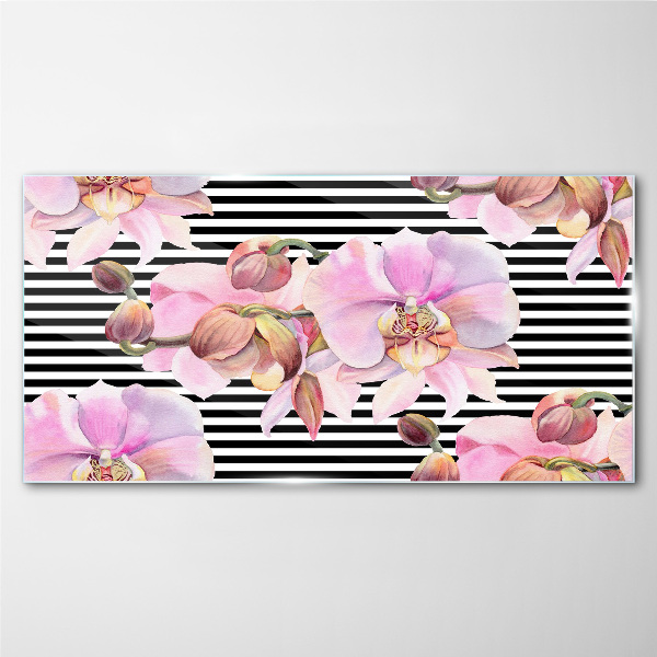 Üvegkép Orchideák a háttérben a fekete csíkok