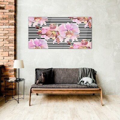 Üvegkép Orchideák a háttérben a fekete csíkok