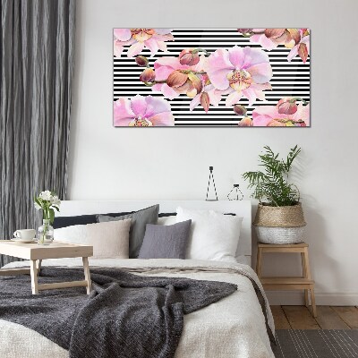 Üvegkép Orchideák a háttérben a fekete csíkok