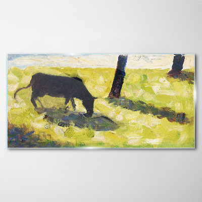 Üvegkép Fekete tehén Seurat réten