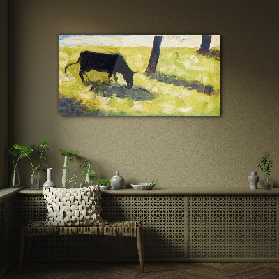 Üvegkép Fekete tehén Seurat réten