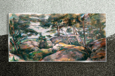 Üvegkép Sziklák az erdőben Cézanne-ban