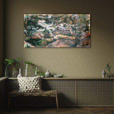 Üvegkép Sziklák az erdőben Cézanne-ban