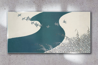 Üvegkép Téli folyó hó madarak