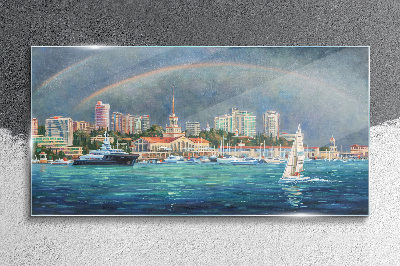 Üvegkép Tengeri panoráma szivárvánnyal