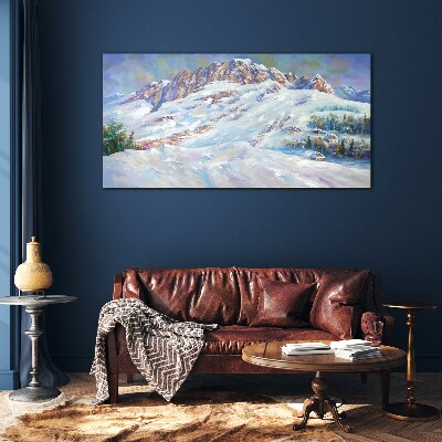 Üvegkép A hó hegyek téli festménye