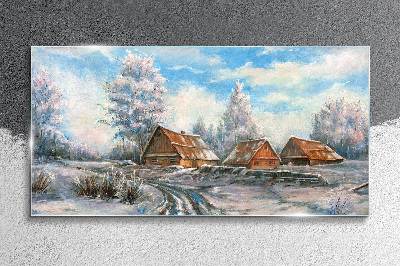 Üvegkép Téli táj nyaralók
