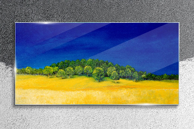 Üvegkép Field painting sky fák
