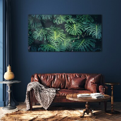 Üvegkép Trópusi zöld a Monstera levelekben