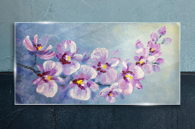 Üvegkép Virágos orchideák a kék háttér