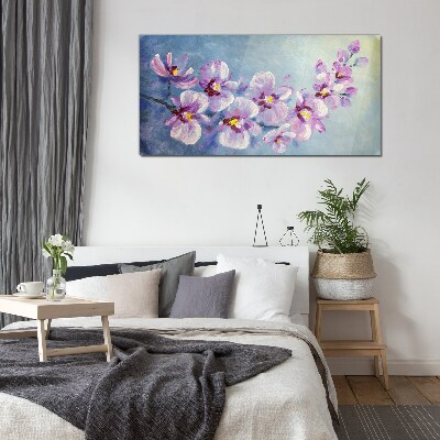Üvegkép Virágos orchideák a kék háttér