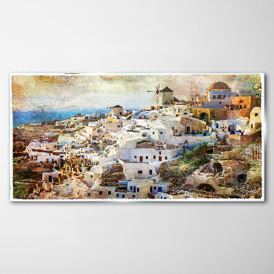 Üvegkép Santorini a Napban