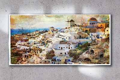 Üvegkép Santorini a Napban